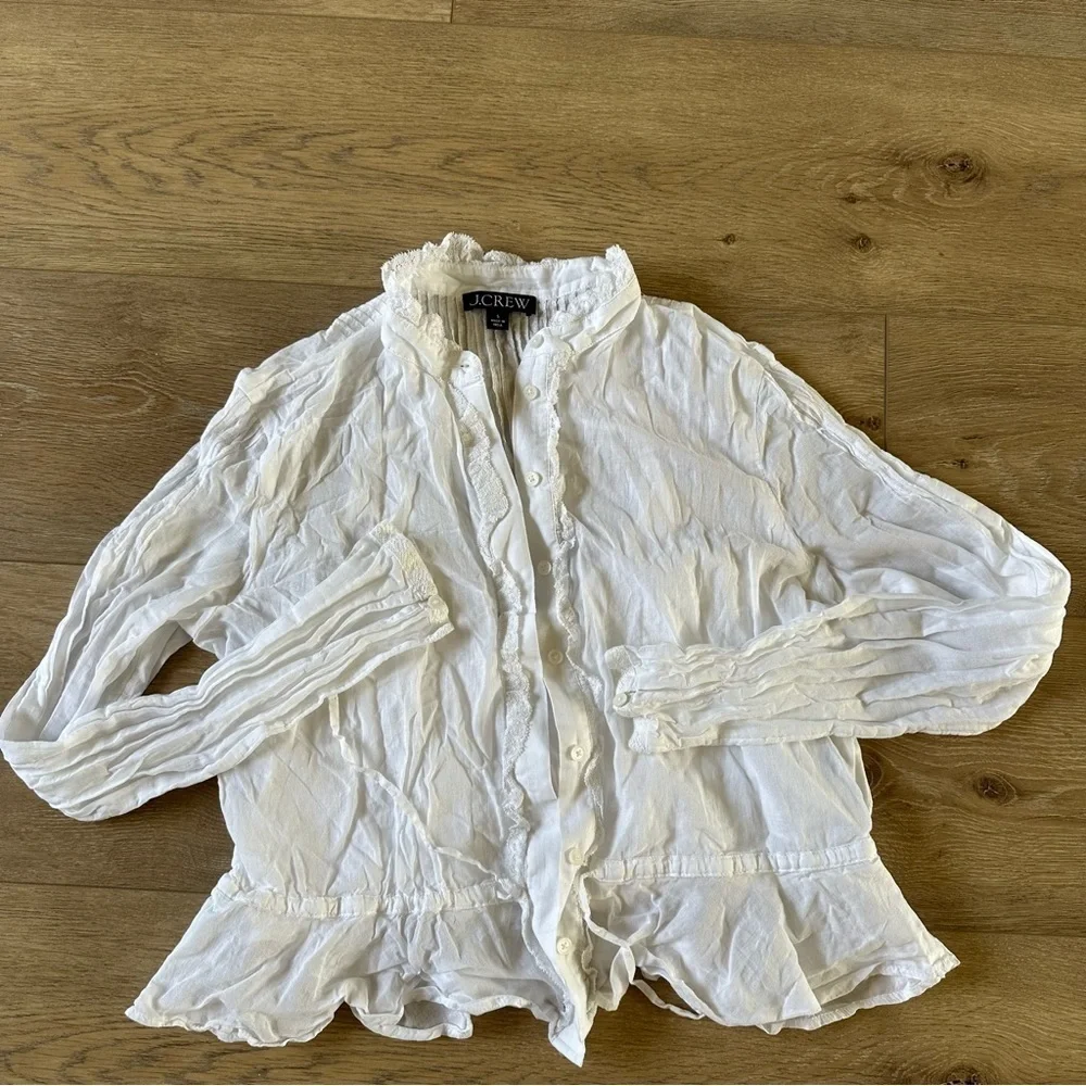 J. Crew Lace-trim cinched-waist top in cotton voile White S